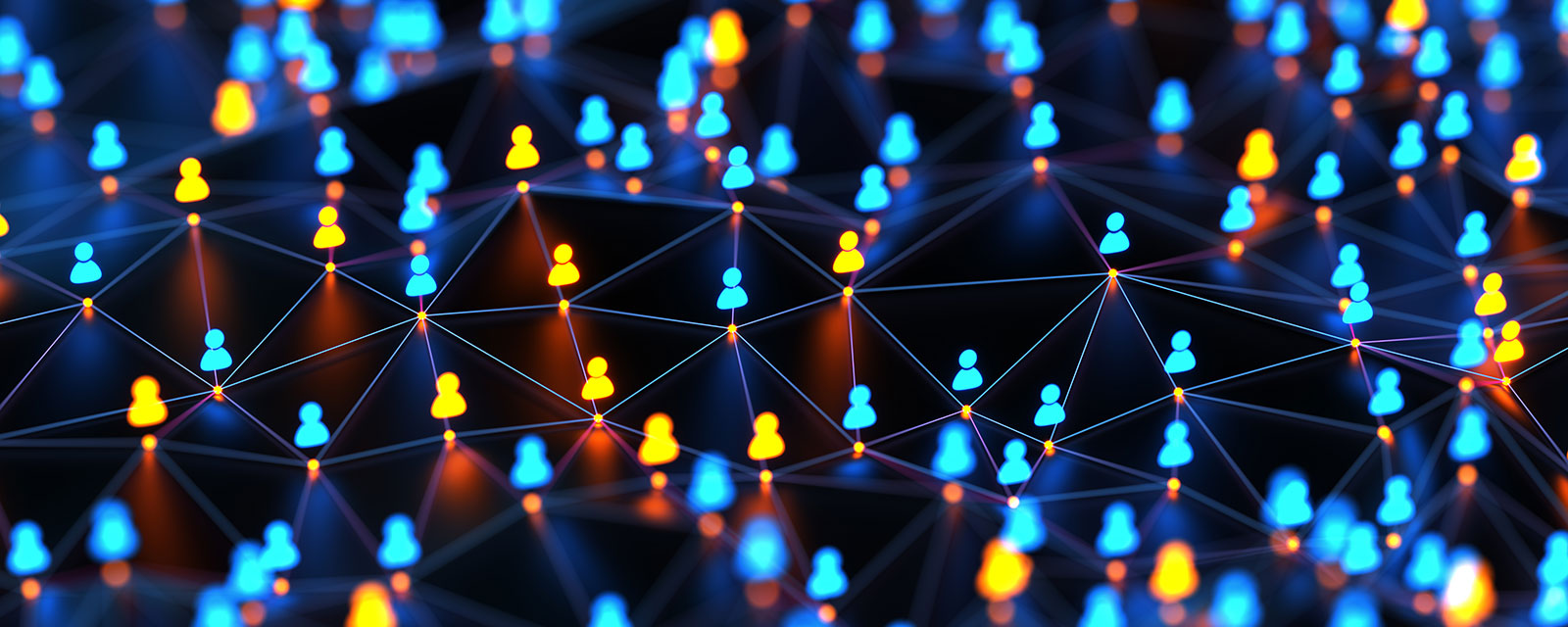 Abstract digital network illustration representing connections between alumni businesses and community members.